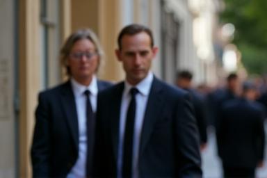 Image subtly showing a security agent nearby a person.