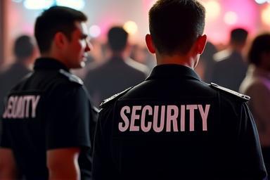Image showing security presence at an event entrance.
