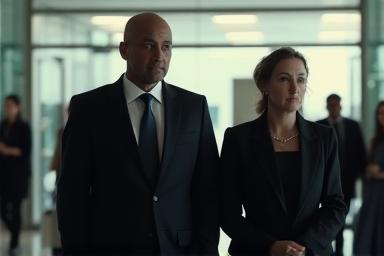 Subtle image of a security professional accompanying a client.